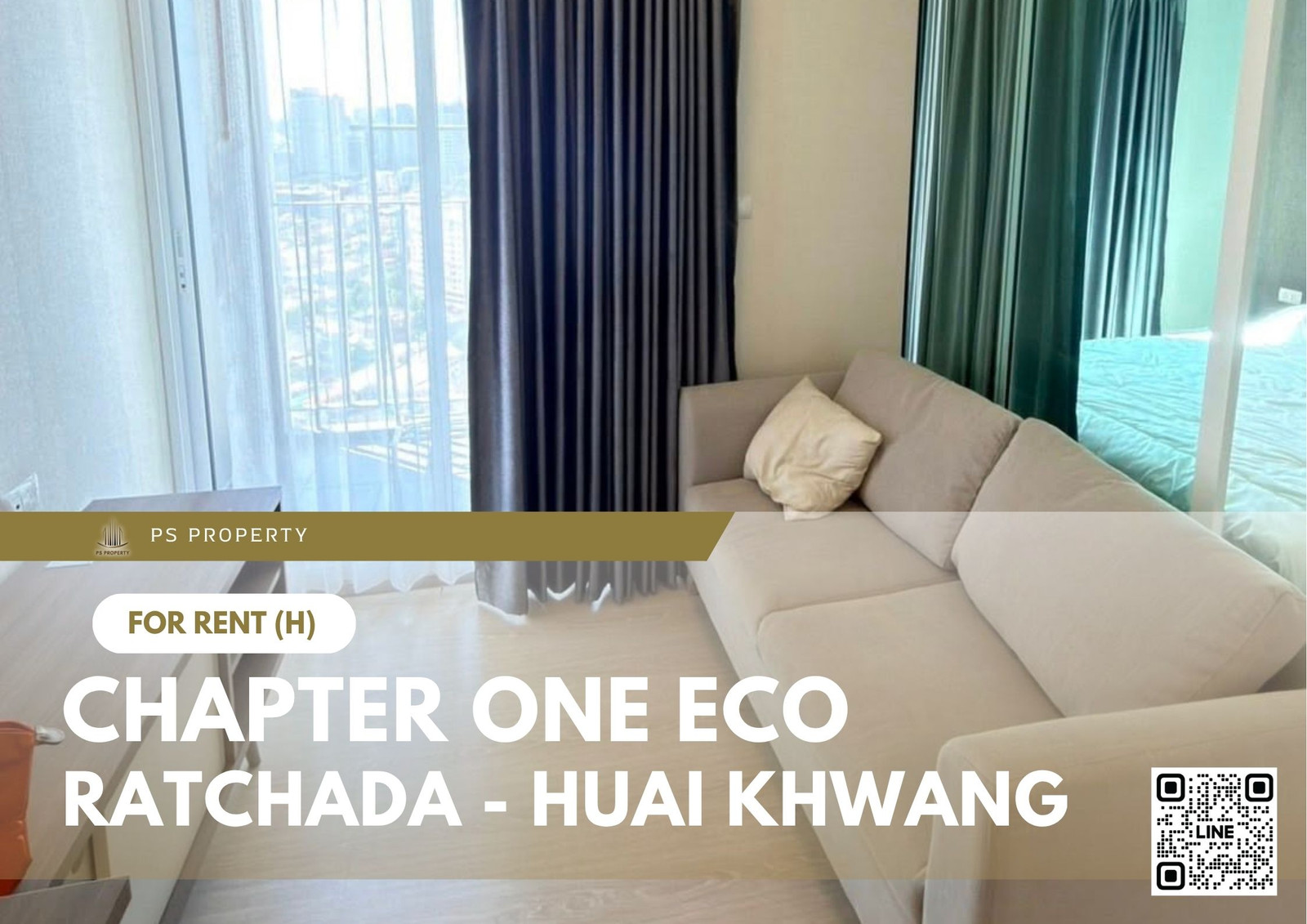 For Rent ✨ Chapter One Eco Ratchada - Huai Khwang ✨ Fully furnished with appliances. Near MRT Huai Khwang.