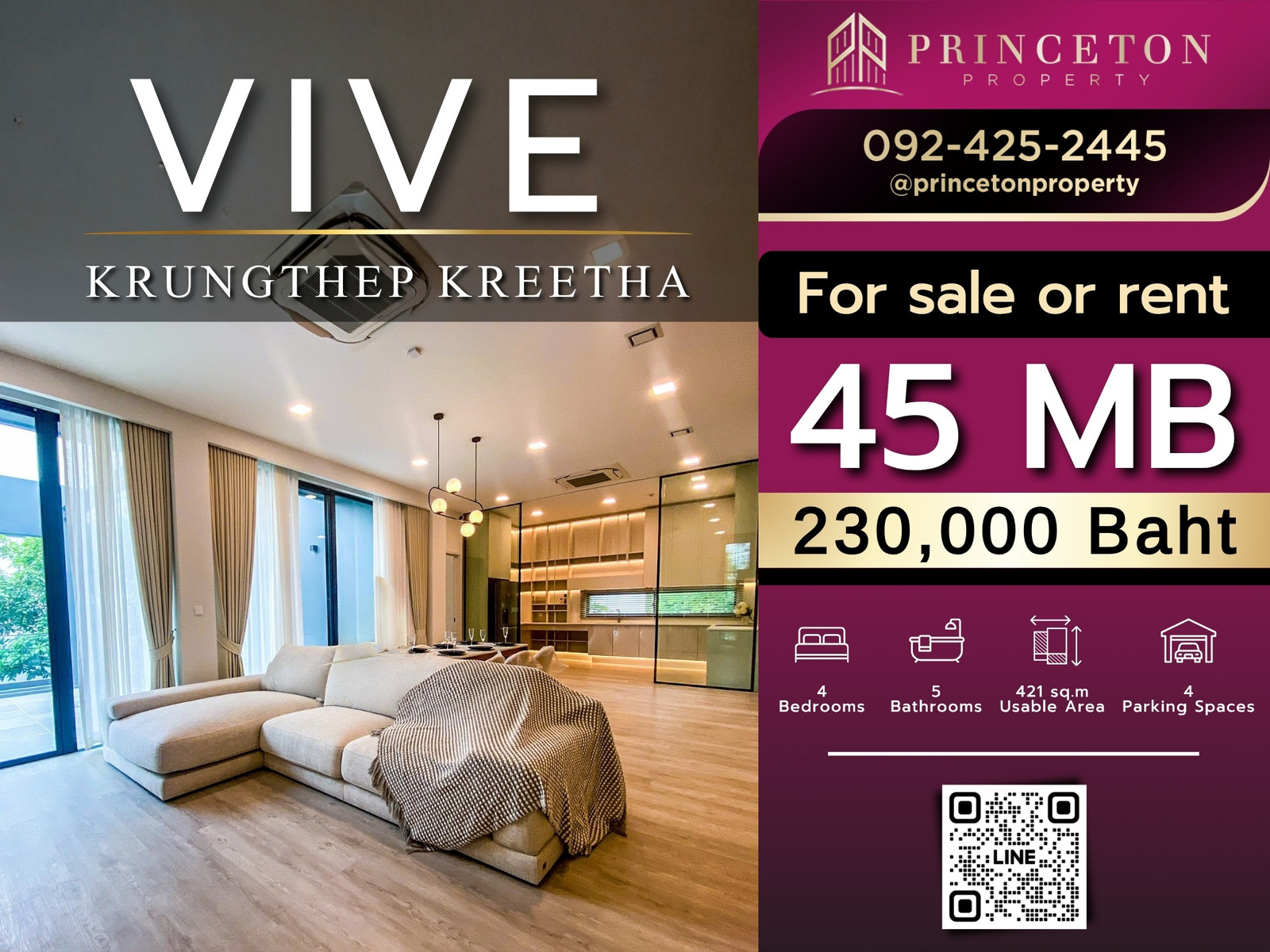 Luxury House For Sale or Rent Vive Krungthep Kreetha next to Wellington School 📞092-4252445