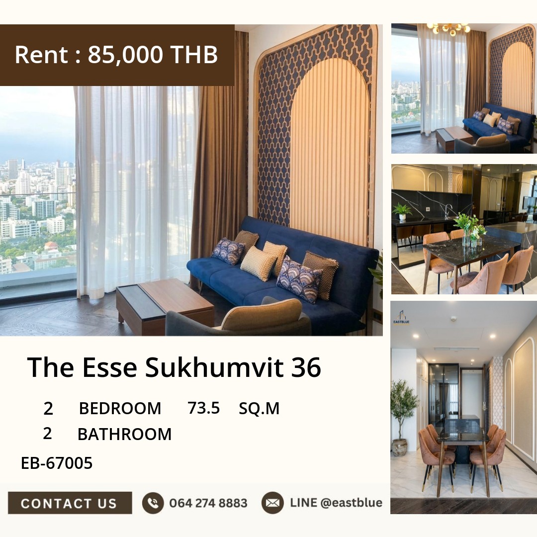 For Rent: The Esse Sukhumvit 36 2 Bed 73.5 sqm near BTS Thong Lo 85,000 THB/month