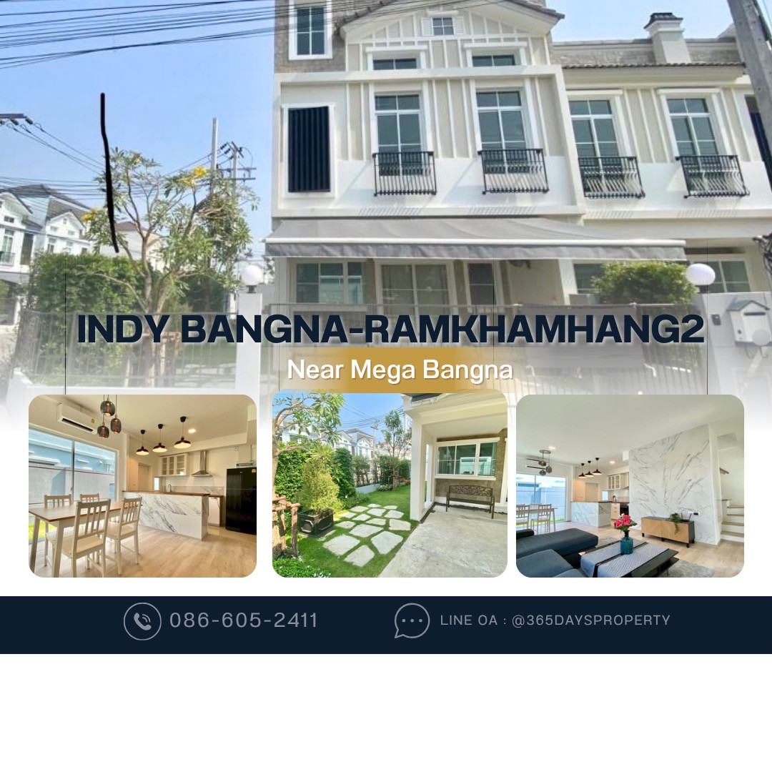 💥ForRent💥3Bed Duplex • Indy2 Bangna-Ramkhamhang 2 🏡 Near Mega Bangna, Dulwich 🚩 Corner House 🌟Private Garden 🌳Ready to move in ‼️