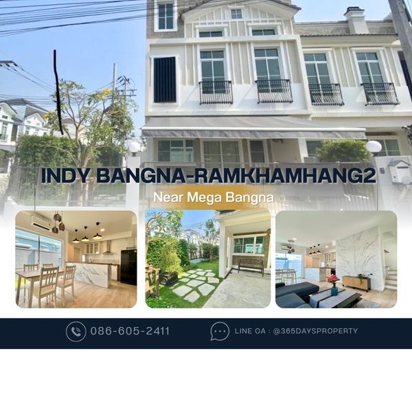 💥ForRent💥3Bed Duplex • Indy2 Bangna-Ramkhamhang 2 🏡 Near Mega Bangna, Dulwich 🚩 Corner House 🌟Private Garden 🌳Ready to move in ‼️