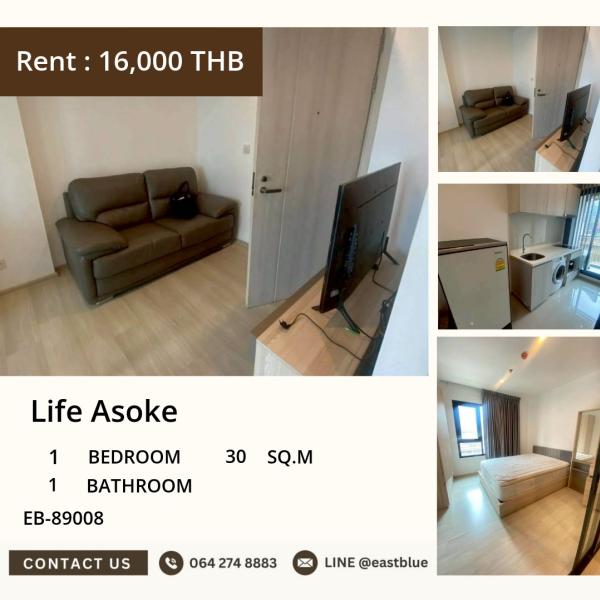11/08/2026, 🏠 เช่า คอนโด 1 ห้องนอน Life Asoke 16,000 บาท/เดือน 0642748883