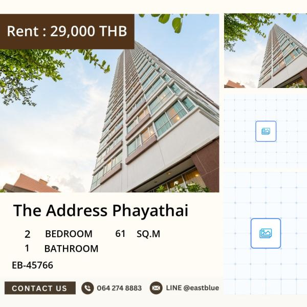 23/09/2026, For Rent: The Address Phayathai 2-Bed 61 sqm by BTS Phaya Thai 🚆 0642748883