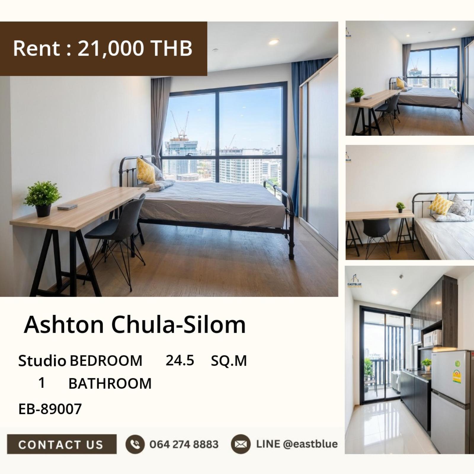 11/08/2026, 🏠 เช่า คอนโด สตูดิโอ Ashton Chula-Silom พร้อมเข้าอยู่ 21,000 บาท/เดือน 0642748883