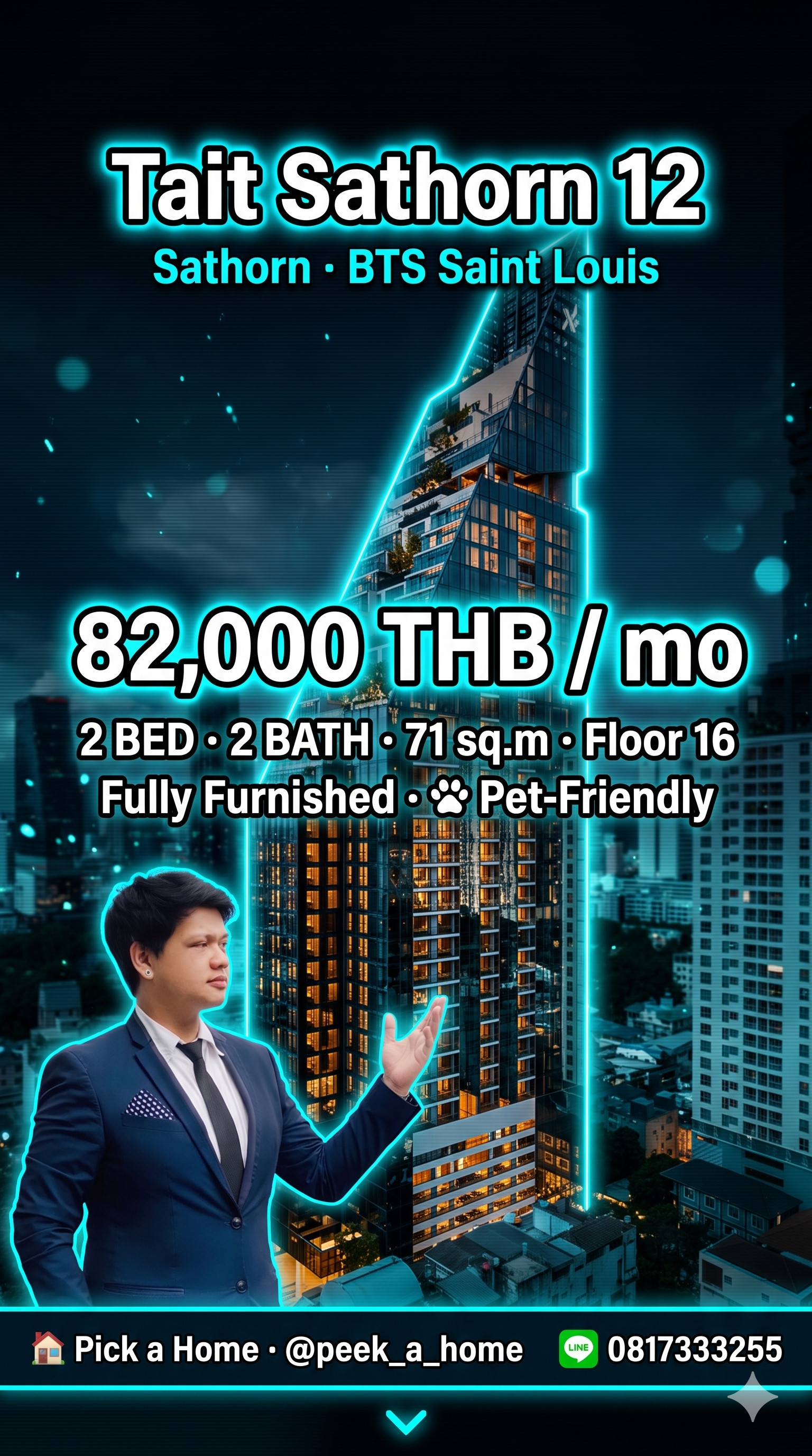 For rent Tait Sathorn 12 | A012 16th floor | 2 BED 2 BATH 71 sq m. | Pet-Friendly | BTS Saint Louis | 82,000 baht/month For rent Tait Sathorn 12 | A012 16th floor | 2 BED 2 BATH 71 sq m. | Pet-Friendly | BTS Saint Louis | 82,000 baht/month