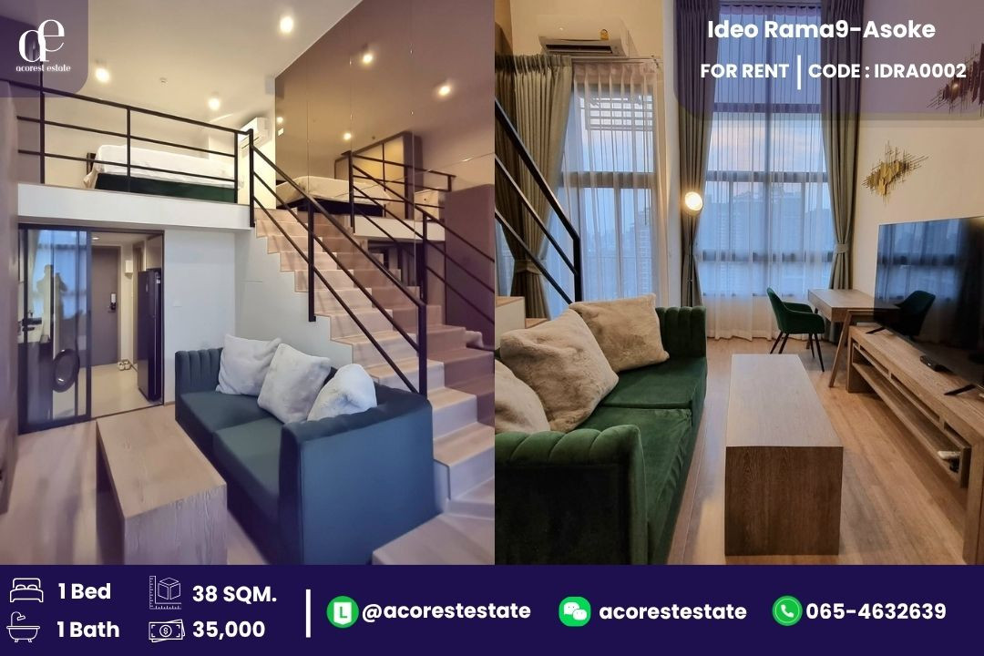 ✨🌷 For rent Ideo Rama 9 - Asoke✨🌷  Duplex 1 Bedroom | 1 Bathroom | Size 38 Sqm. | Floor 30 |