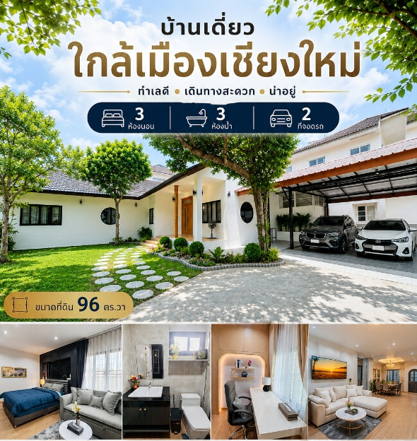 บ้านเดี่ยวใกล้เมืองเชียงใหม่ เรียบหรู เดินทางสะดวก สงบ สันติ บนพื้นที่ 96 ตร.ว. บ้านเดี่ยวใกล้เมืองเชียงใหม่ เรียบหรู เดินทางสะดวก สงบ สันติ บนพื้นที่ 96 ตร.ว.