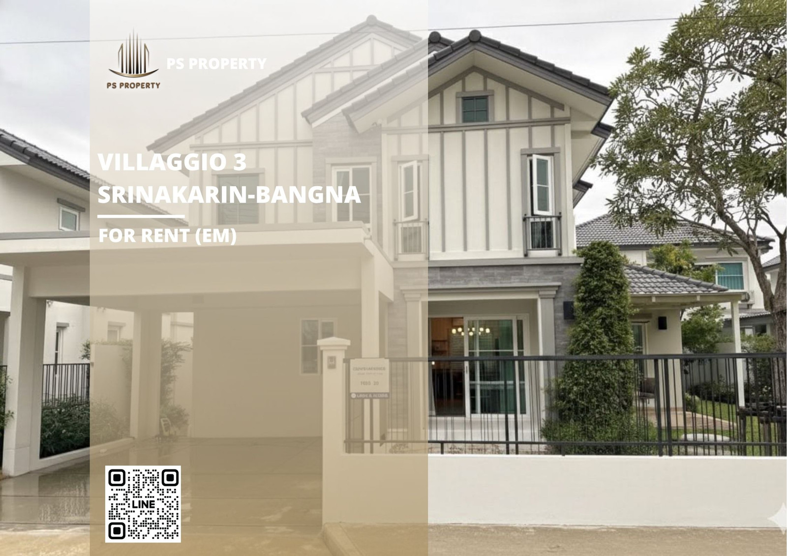 Detached house for rent 🔥 Villaggio 3 Srinakarin-Bangna 🔥 4 bedrooms, 3 bathrooms, fully furnished and equipped with appliances.