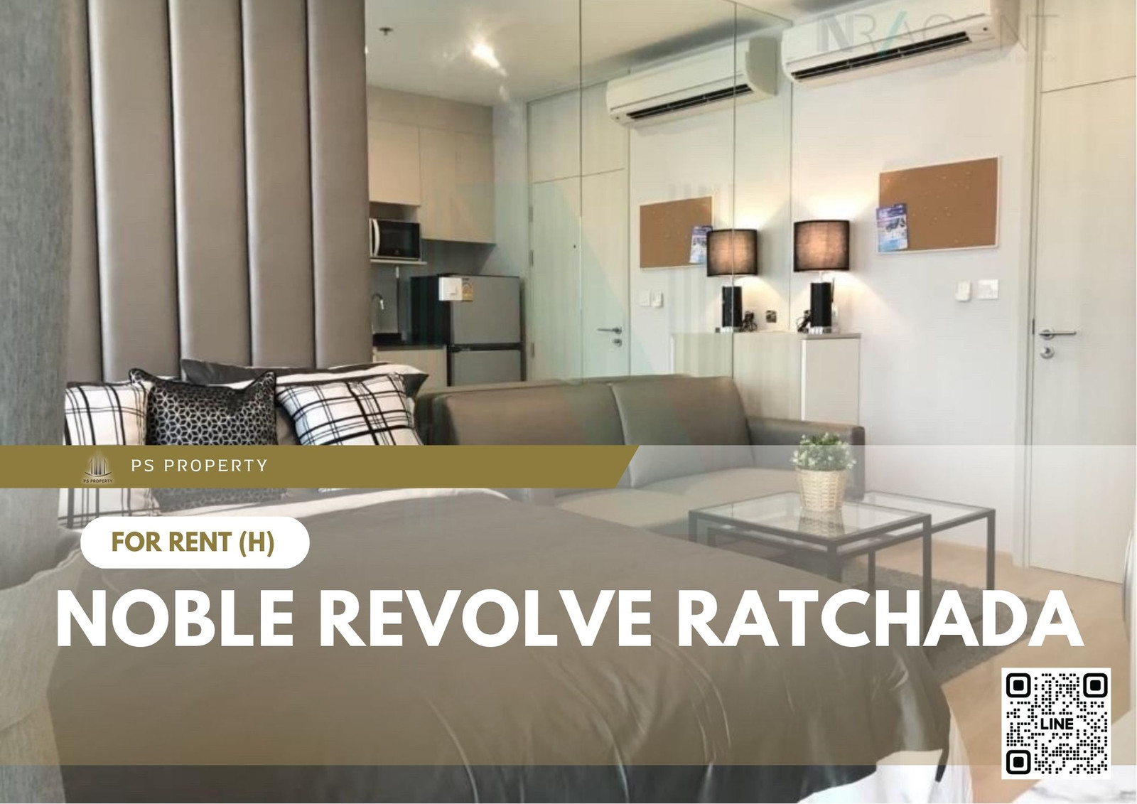 For Rent 🔥 Noble Revolve Ratchada 🔥 Fully furnished and equipped with appliances; near MRT Thailand Cultural Centre.