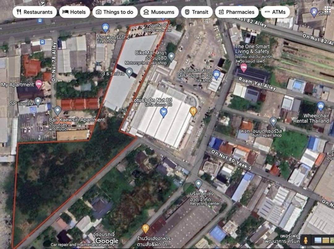 ให้เช่าที่ดินพัฒนาการ ซอยอ่อนนุช 78 ขนาด 7 ไร่ ทำธุรกิจ ทางเข้ากว้าง 10 เมตร