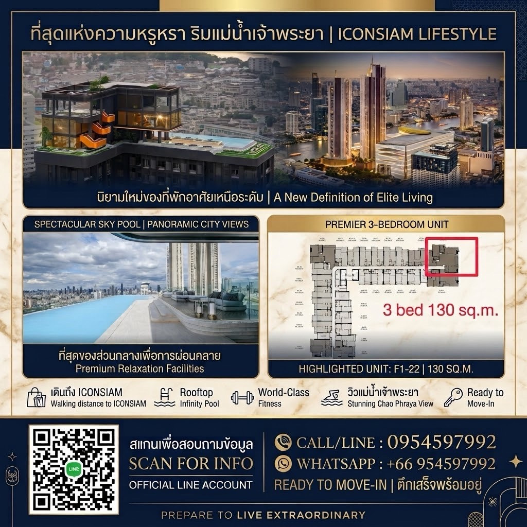 🔥For Sale📍Rhythm charoennakhon iconic 3 bedrooms 130 Sq.M. Selling Price : 23,890,000