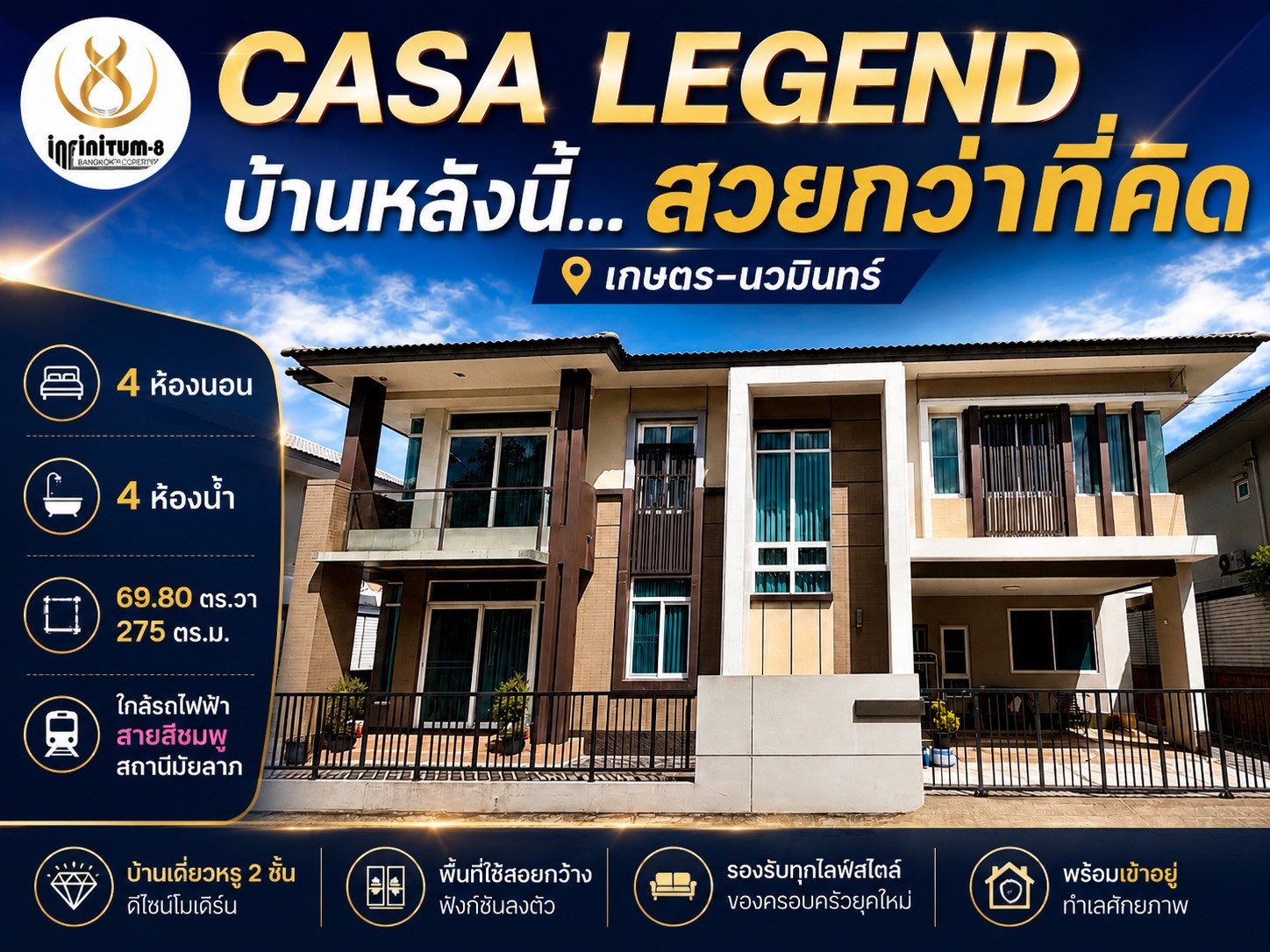 🏡✨ Luxury Living in the Heart of Kaset–Nawamin #ขายบ้านหรู Casa Legend Kaset-Nawamin 4 ห้องนอน 275 ตร.ม. ใกล้รถไฟฟ้าสายสีชมพู สถานีมัยลาภ 🏡✨ Luxury Living in the Heart of Kaset–Nawamin #ขายบ้านหรู Casa Legend Kaset-Nawamin 4 ห้องนอน 275 ตร.ม. ใกล้รถไฟฟ้าสายสีชมพู สถานีมัยลาภ