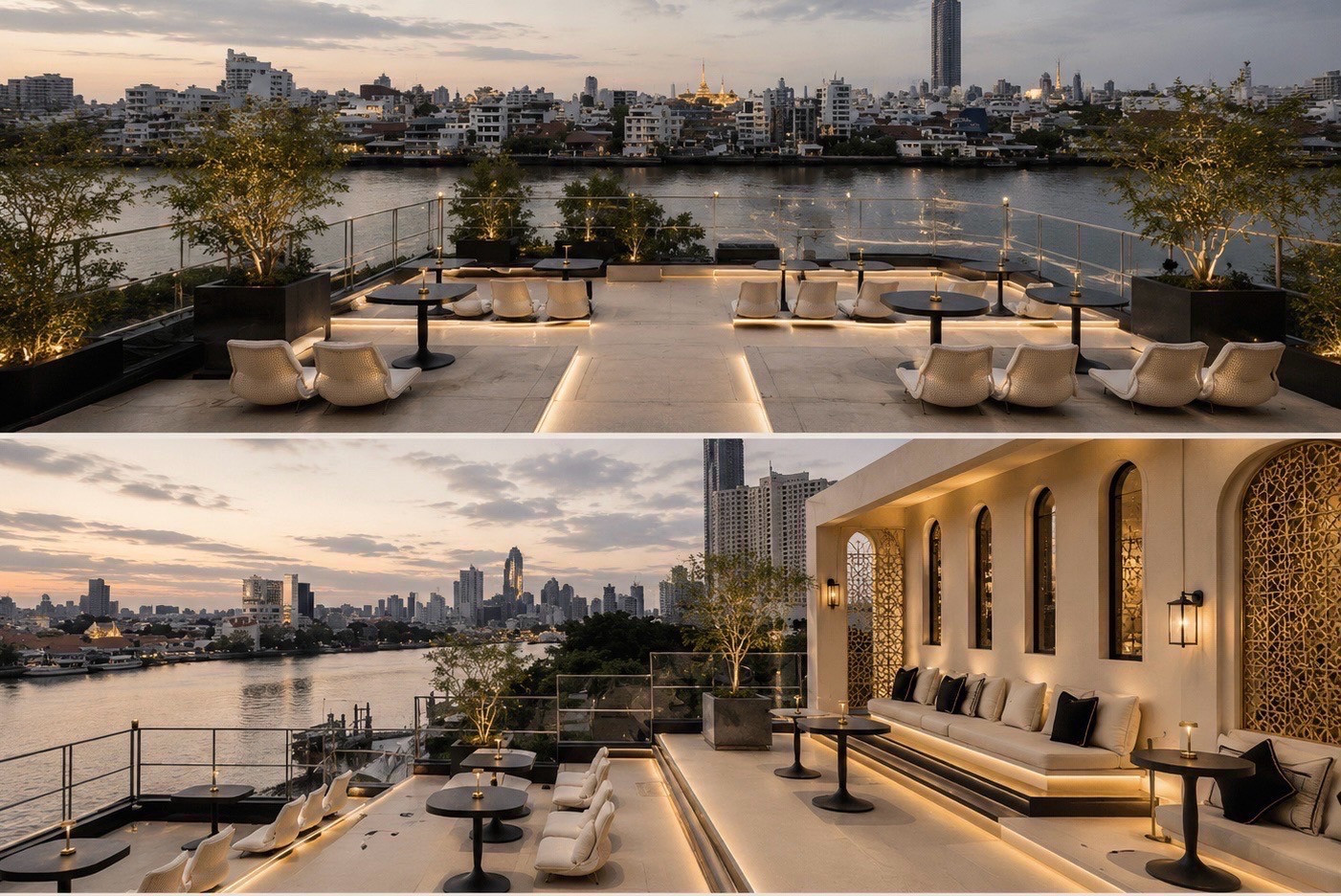 [Rare Item] Rooftop deck on the Chao Phraya River, 150 sq.m., Panoramic view on the drawing side, mesmerizingly beautiful 180° ✨ Perfect Location for Cafe &amp; Cocktail Bar!