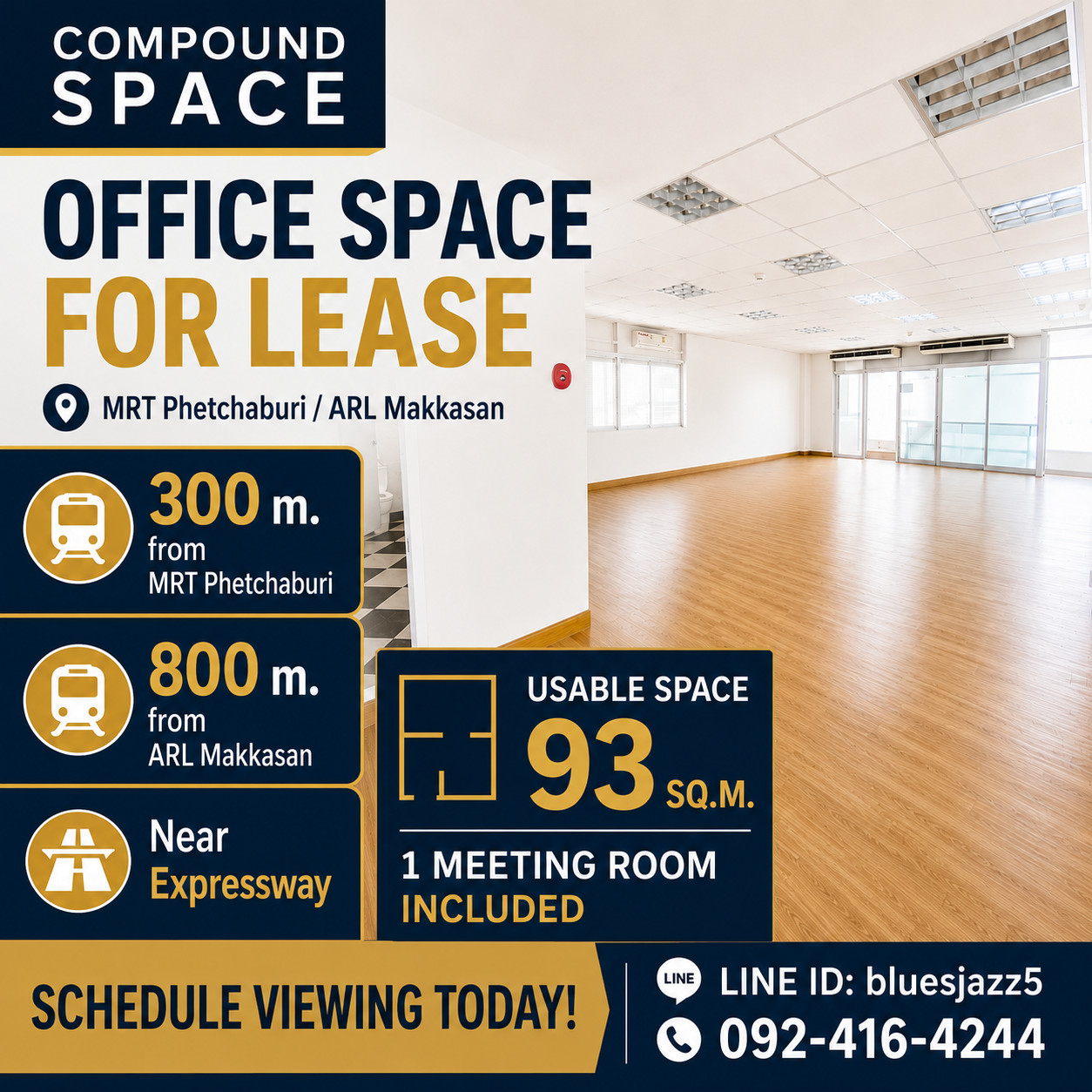 Compound Space 93ตรม ชั้น4 ออฟฟิศให้เช่า ทำเลถนนเพชรบุรีตัดใหม่ ใกล้ MRT เพชรบุรี ARL มักกะสัน 