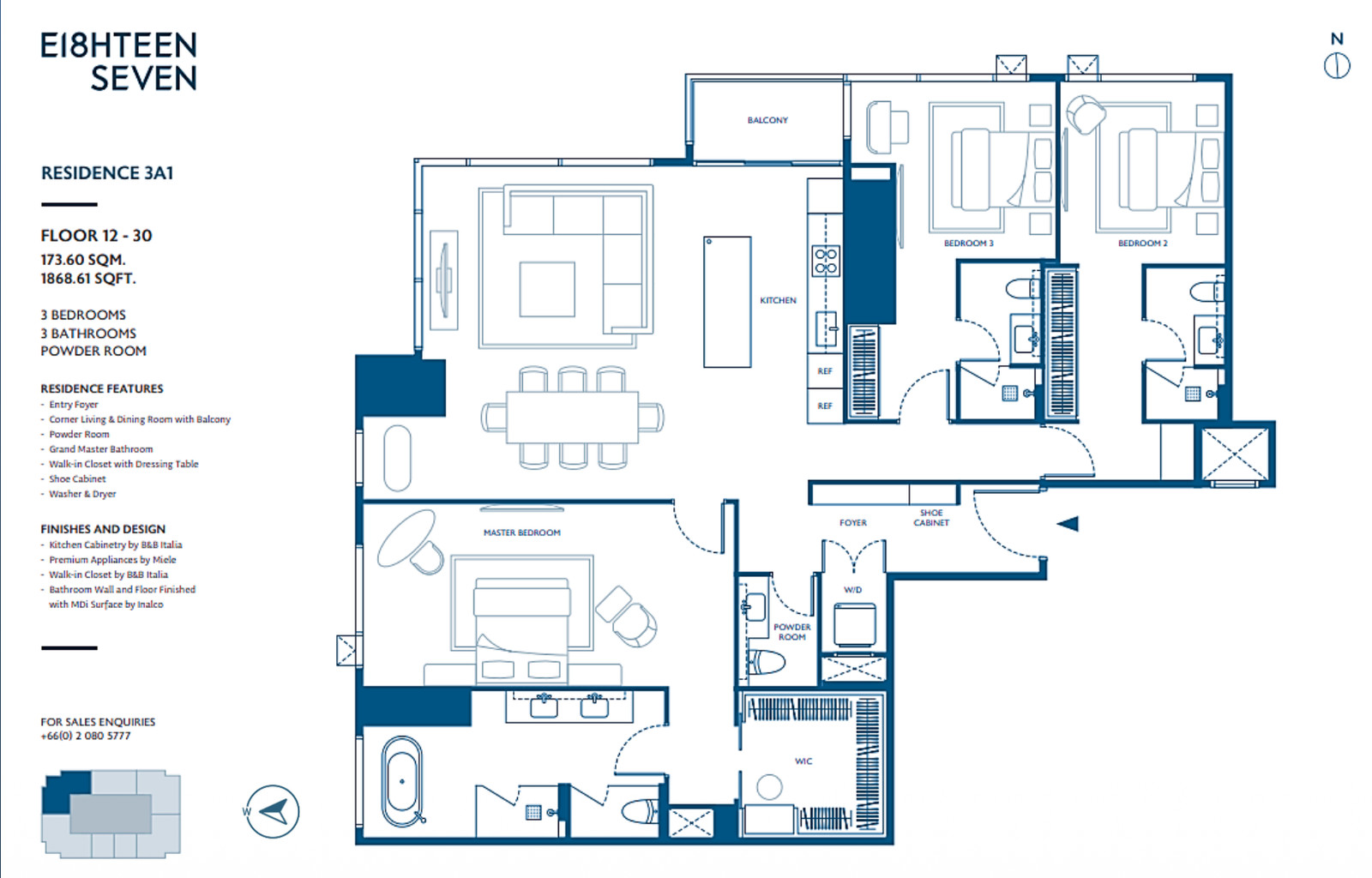 3BD facing Lumpini park, high floor all sold out, contact Andy +66947345729 for more