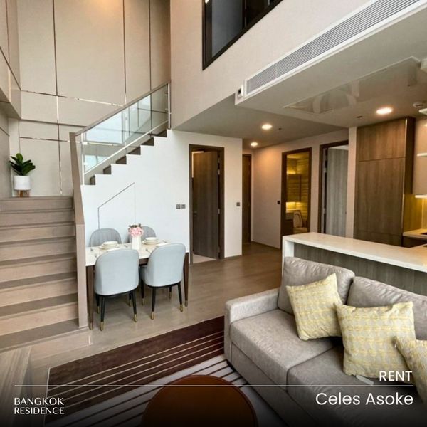 Rental Condo 💎 Celes Asoke, 2br 90sq.m. 100K 🌃 Duplex unit with stunning city view, Close MRT Sukhumvit 