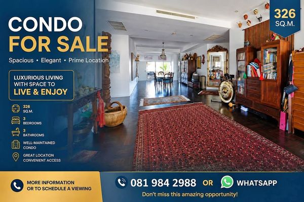 Spacious Condominium for Sale – Walking Distance to BTS Ekkamai size 326 sq.m. 3 large bedrooms
