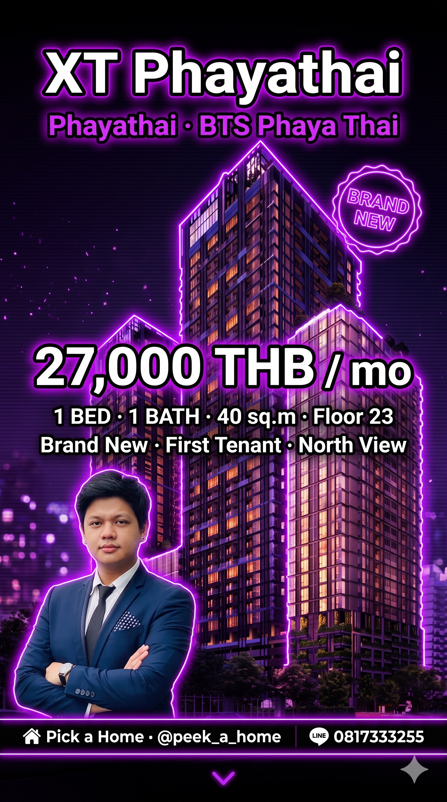 ให้เช่า XT Phayathai Brand New ชั้น 23 ทิศเหนือ | 1 BED 1 BATH 40 ตรม. | BTS Phaya Thai | 27,000 บาท/เดือน ให้เช่า XT Phayathai Brand New ชั้น 23 ทิศเหนือ | 1 BED 1 BATH 40 ตรม. | BTS Phaya Thai | 27,000 บาท/เดือน