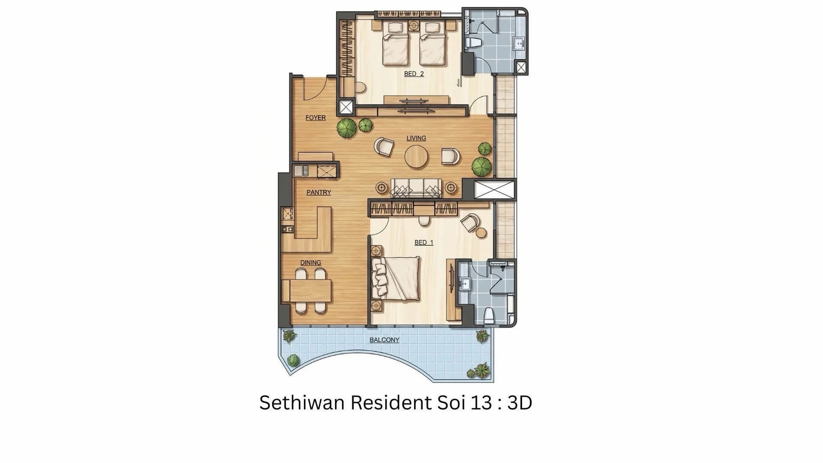 LHC-0491 (3D)  ให้เช่า Sethiwan Residence 🛌 2 นอน 120ตร.ม. 🚇ใกล้ MRT เพชรบุรี | APL มักกะสัน / BTS นานา