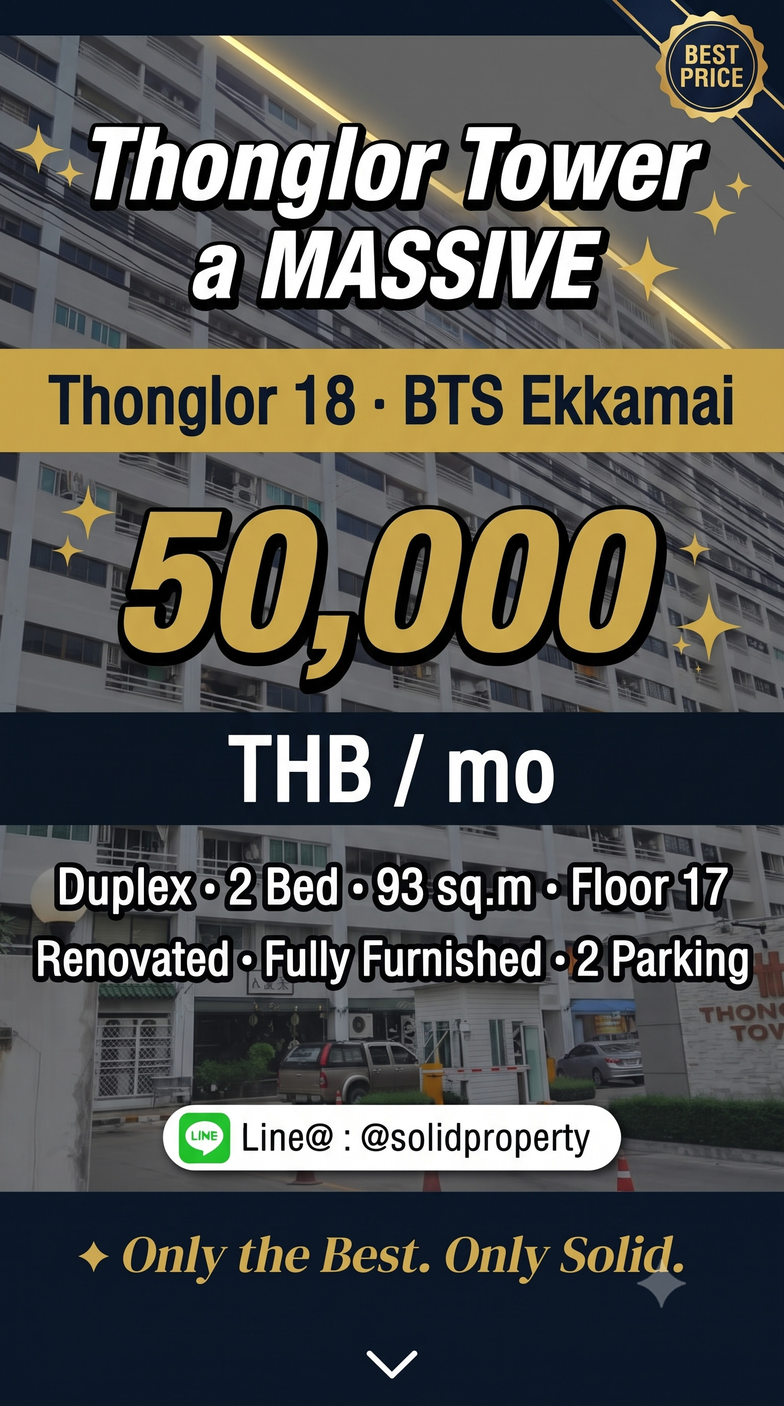 For Rent Thonglor Tower Duplex Floor 17 | Thonglor 18 | 2 Bed 2 Bath 93 sq.m. | BTS Ekkamai | 50,000 THB/mo