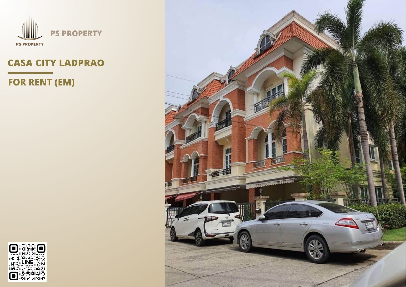 Townhouse for rent 🔥 Casa City Ladprao 🔥 3 bedrooms, 4 bathrooms; fully furnished and equipped with appliances.