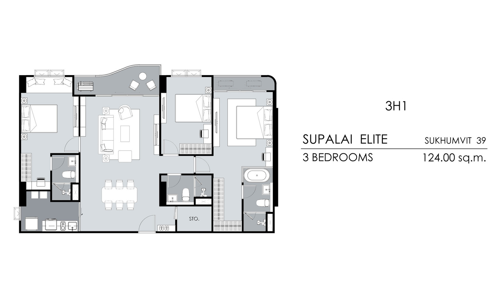 Supalai Elite 39 ห้อง 3-bed 124 ตร.ม. ทิศเหนือ (Foreigner Quota) วิวสวน ราคาแรก เพียง 133,xxx บาท/ตร.ม. ตำแหน่งหายาก – รูปที่ 2