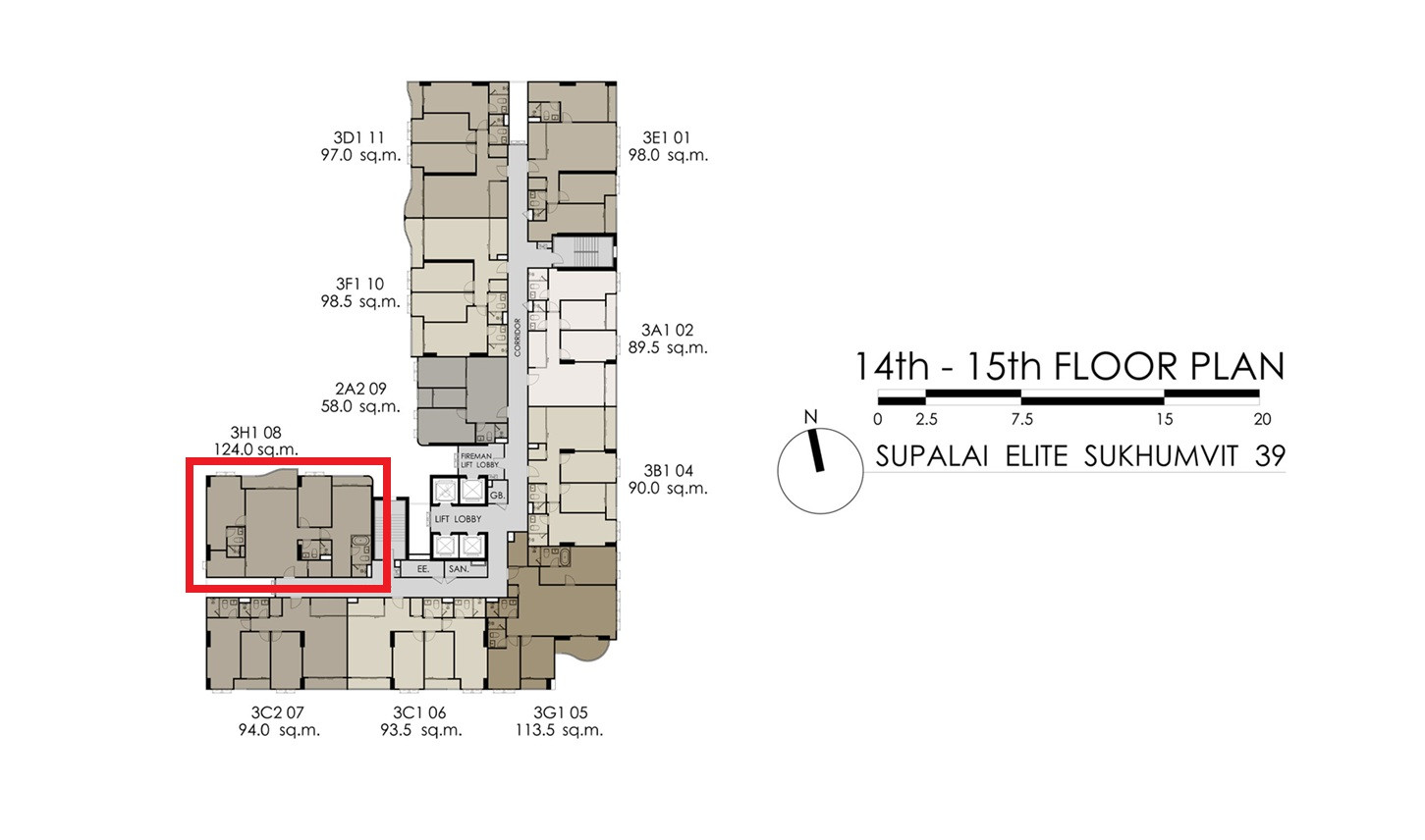 Supalai Elite 39, 3-bed room, 124 sq m, north (Foreigner Quota), garden view, first price, rare location.
