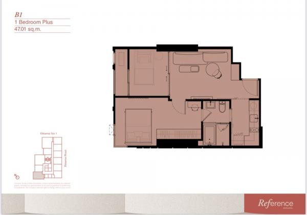 [HOT SALE] Down payment for corner room, Rare Item! Reference Ekkamai (Reference Ekkamai) 1 Bed Plus, 5th floor, only unit on the floor, next to Amenity, walk to the fitness-garden immediately. Can raise animals (Pet-Friendly) minus the cashback, its wort
