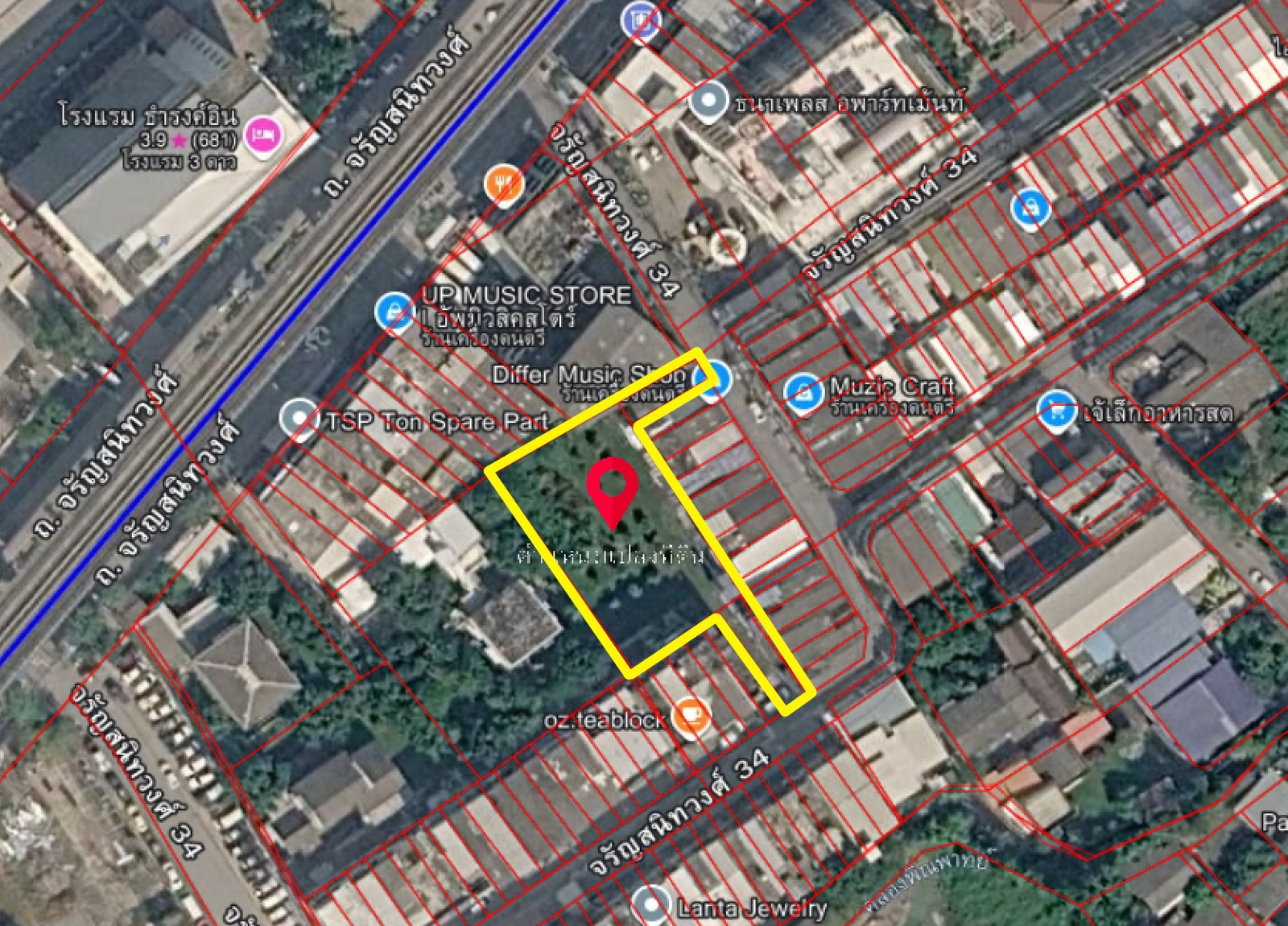 Land for sale in Charansanitwong Soi 34, size 266 square meters. 3 electric train lines, MRT Bang Khun Non, 500 meters.