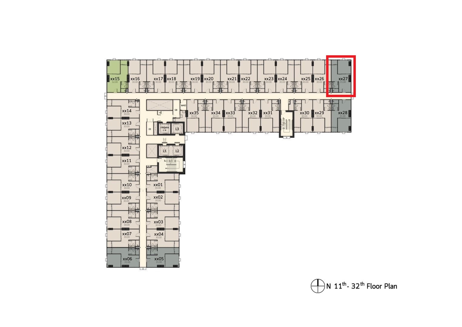 Terra 2, corner room, 31 sq m, north and east, high floor, beautiful position.