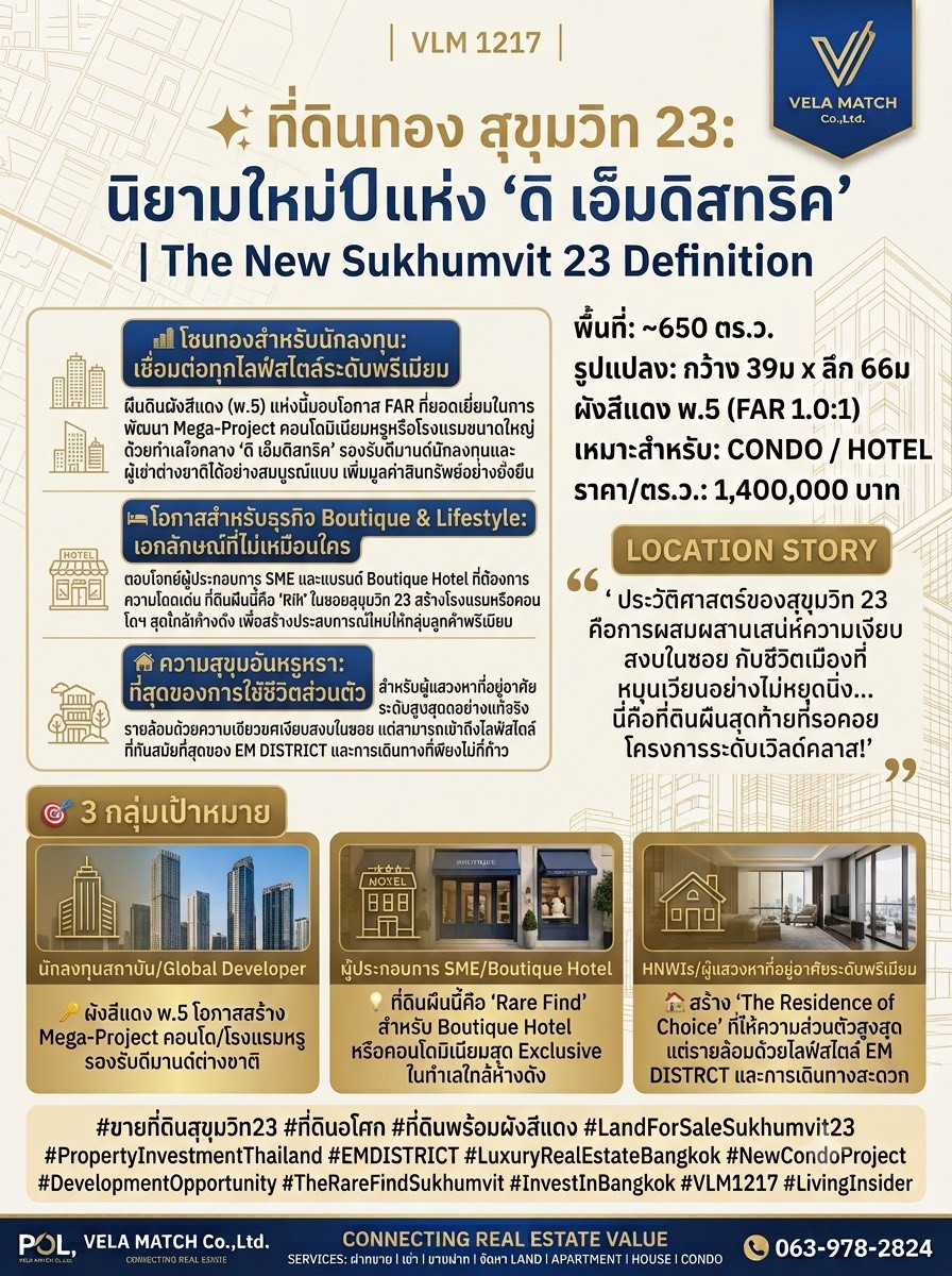 Land for sale, Sukhumvit 23, size approximately 650 sq m, location Asoke-Phrom Phong, suitable for developing a Luxury Condo. Land for sale, Sukhumvit 23, size approximately 650 sq m, location Asoke-Phrom Phong, suitable for developing a Luxury Condo.