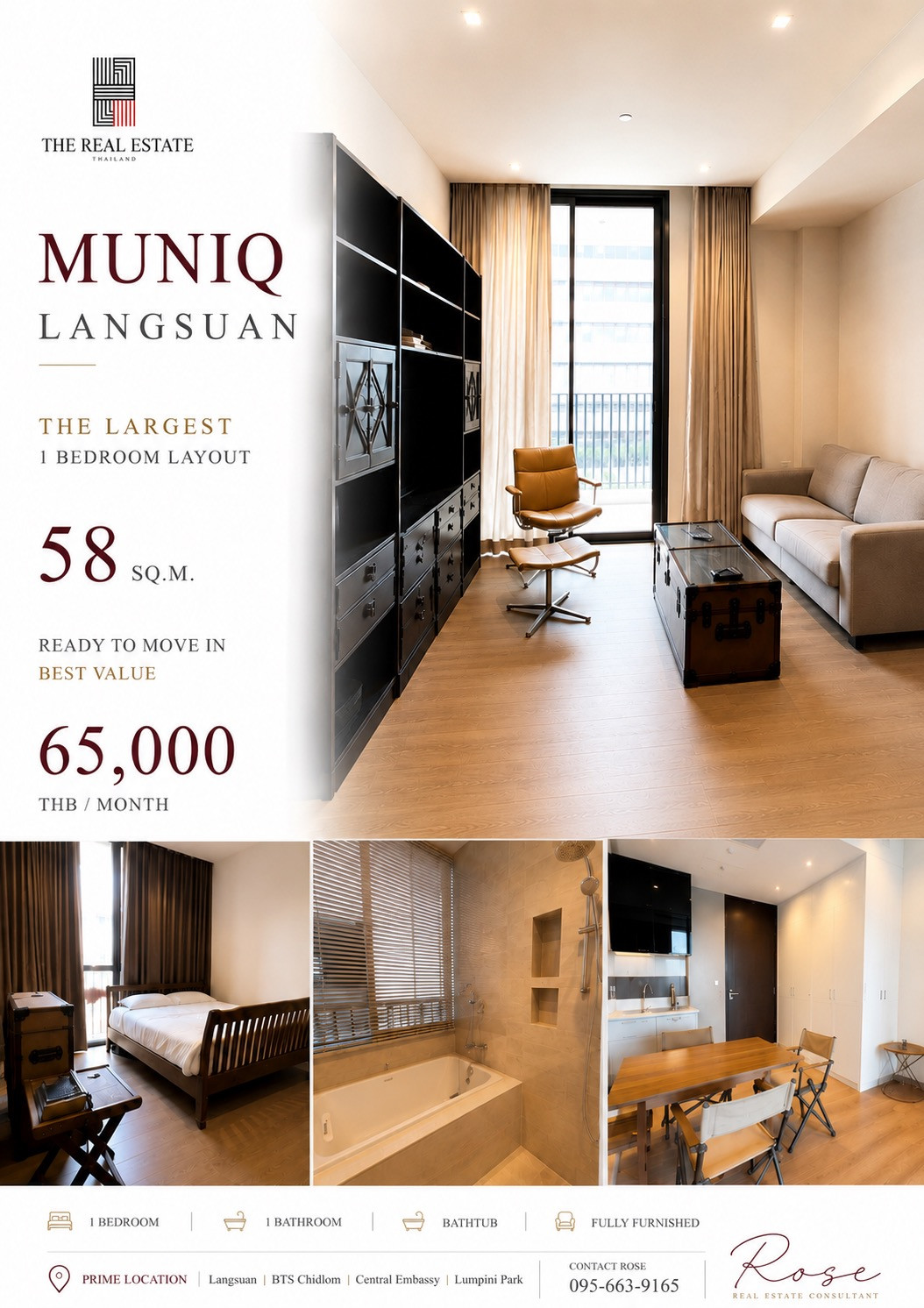 Rent 60K Only 🔥 MUNIQ Langsuan, The Largest 1-Bedroom Layout with super good price ! 60k/month Rent 60K Only 🔥 MUNIQ Langsuan, The Largest 1-Bedroom Layout with super good price ! 60k/month
