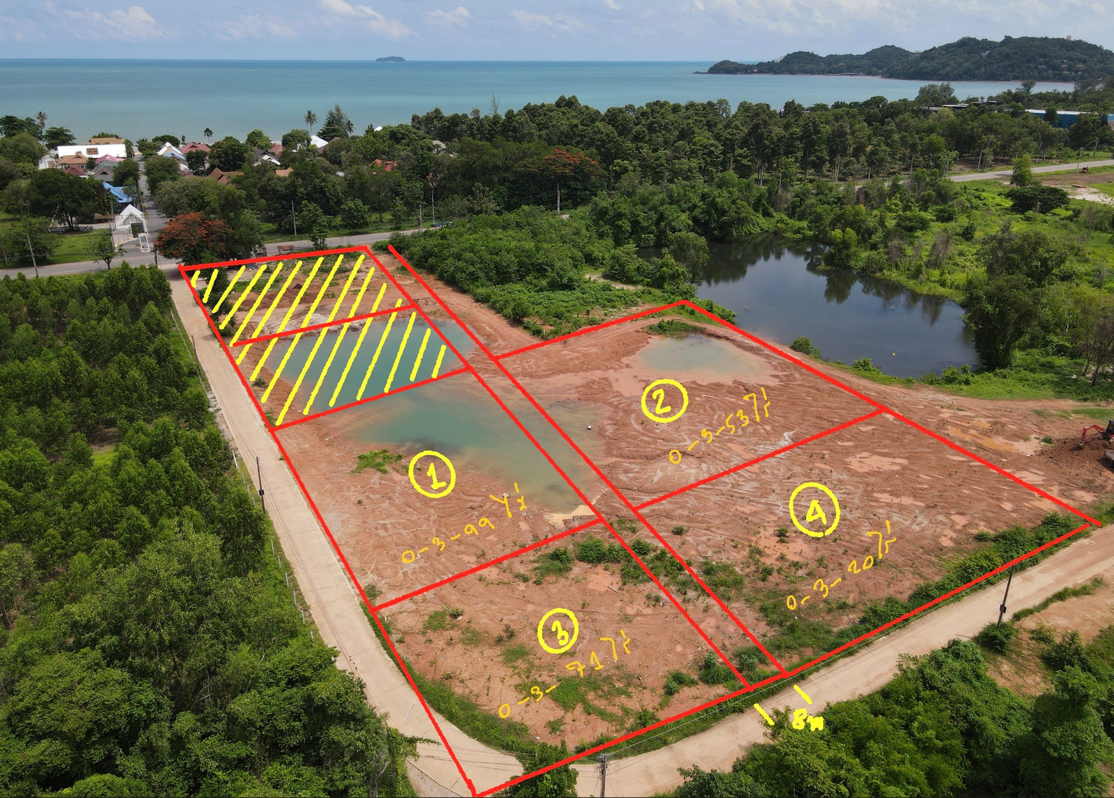 Selling the whole plot of land or dividing it into sales of already filled land, next to the main road, near Laem Mae Phim. Only 250m from the sea Selling the whole plot of land or dividing it into sales of already filled land, next to the main road, near Laem Mae Phim. Only 250m from the sea