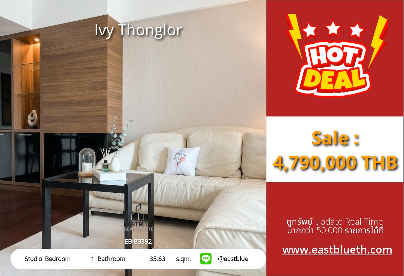 For Sale: Ivy Thonglor Studio 35.63 sqm near BTS Thong Lo 4.79M THB For Sale: Ivy Thonglor Studio 35.63 sqm near BTS Thong Lo 4.79M THB