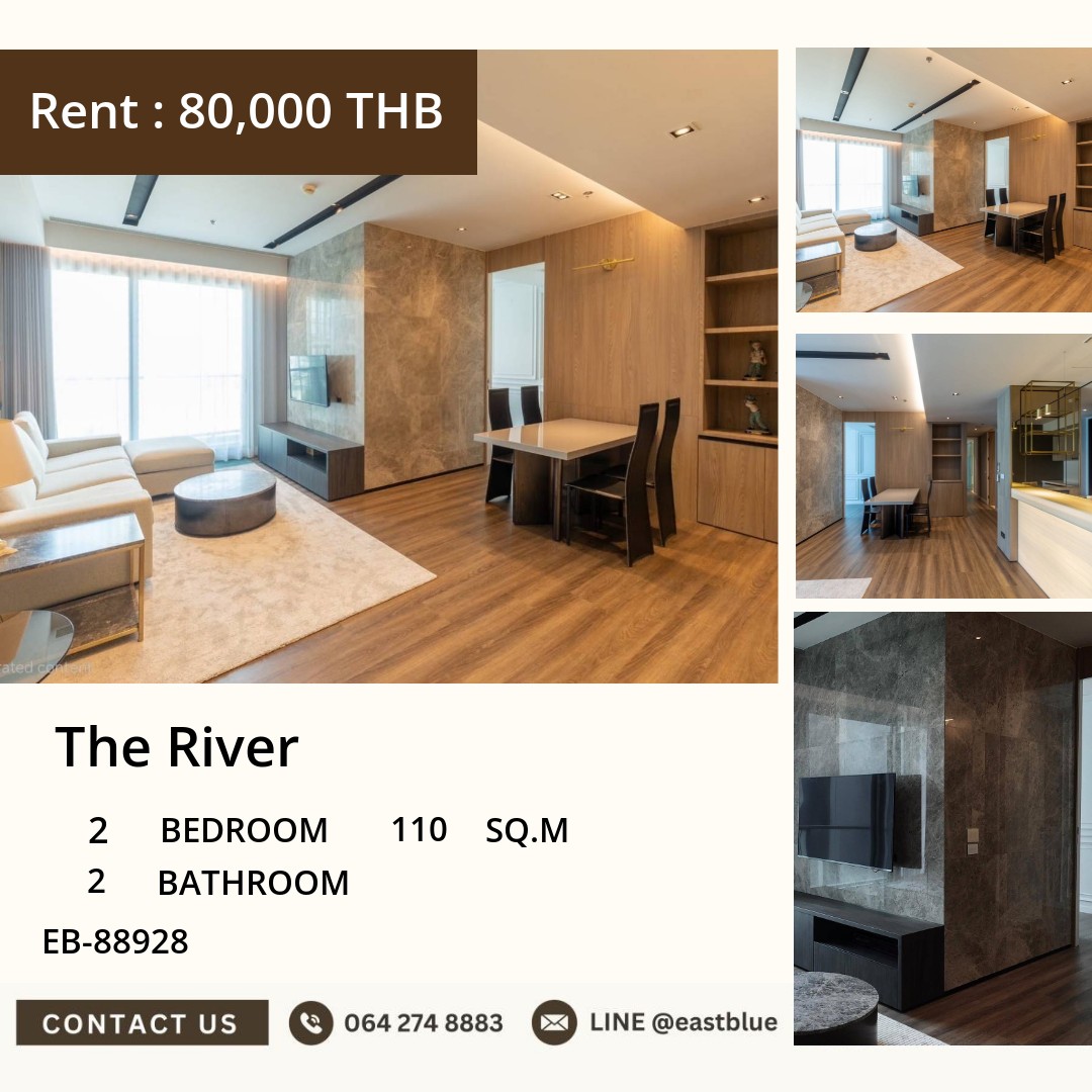For Rent: The River 2 Bed 110 sqm near BTS Saphan Taksin 76,000 THB/month For Rent: The River 2 Bed 110 sqm near BTS Saphan Taksin 76,000 THB/month