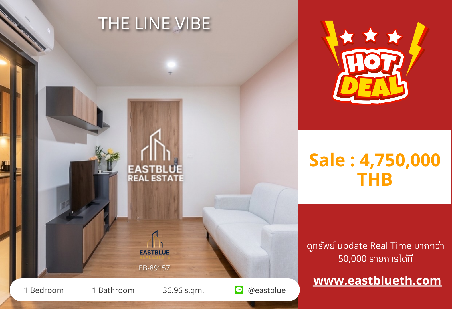 For Sale: THE LINE VIBE 1 Bed 36.96 sqm near BTS Ha Yeak Lat Phrao 4.75M THB For Sale: THE LINE VIBE 1 Bed 36.96 sqm near BTS Ha Yeak Lat Phrao 4.75M THB