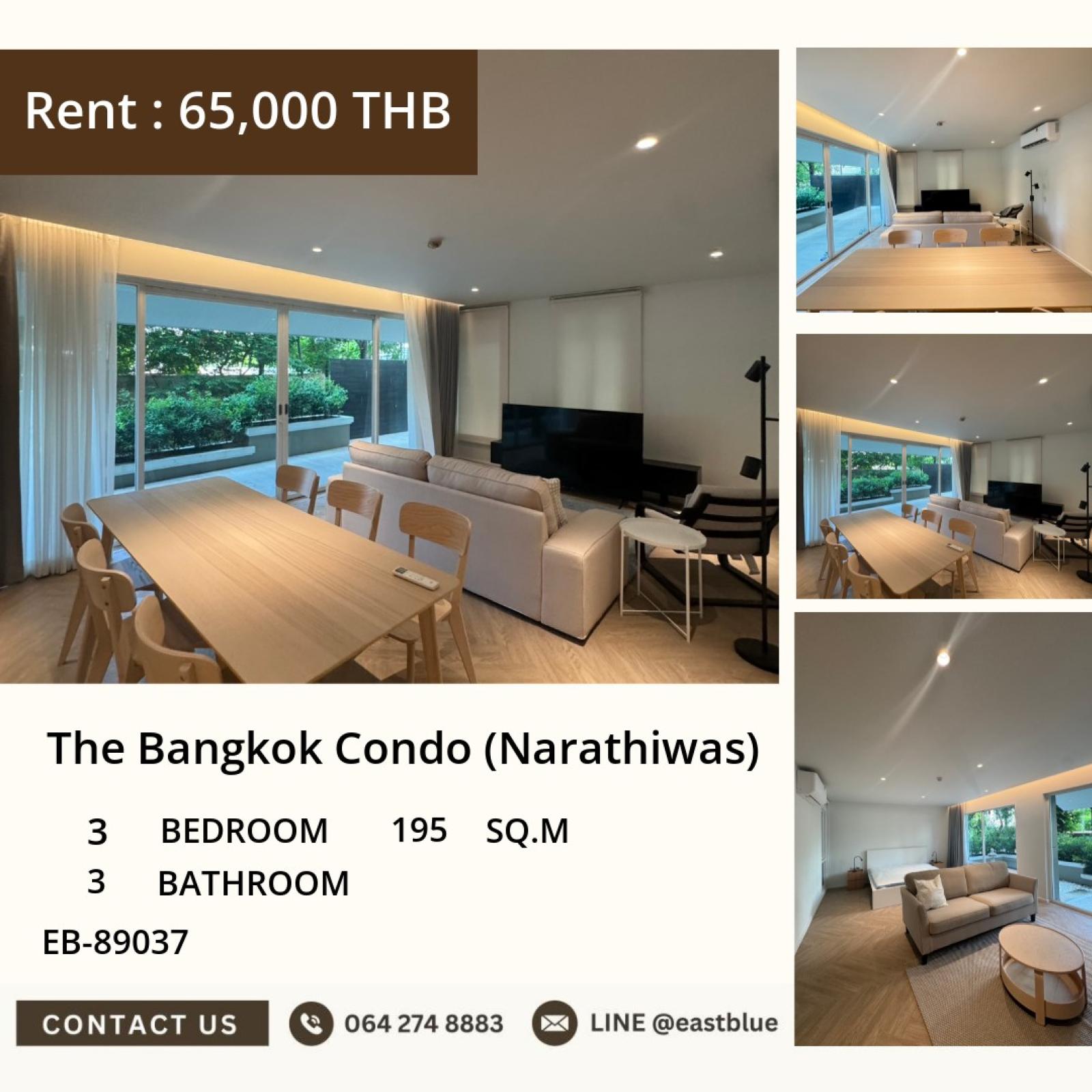 20/07/2026, 🌆 Luxurious 3-Bed Condo at The Bangkok Condo - Prime Narathiwas Location!
Steps from BTS, 195 sqm of Pure Urban Elegance for Just 65k/Month 🏙️ 0642748883