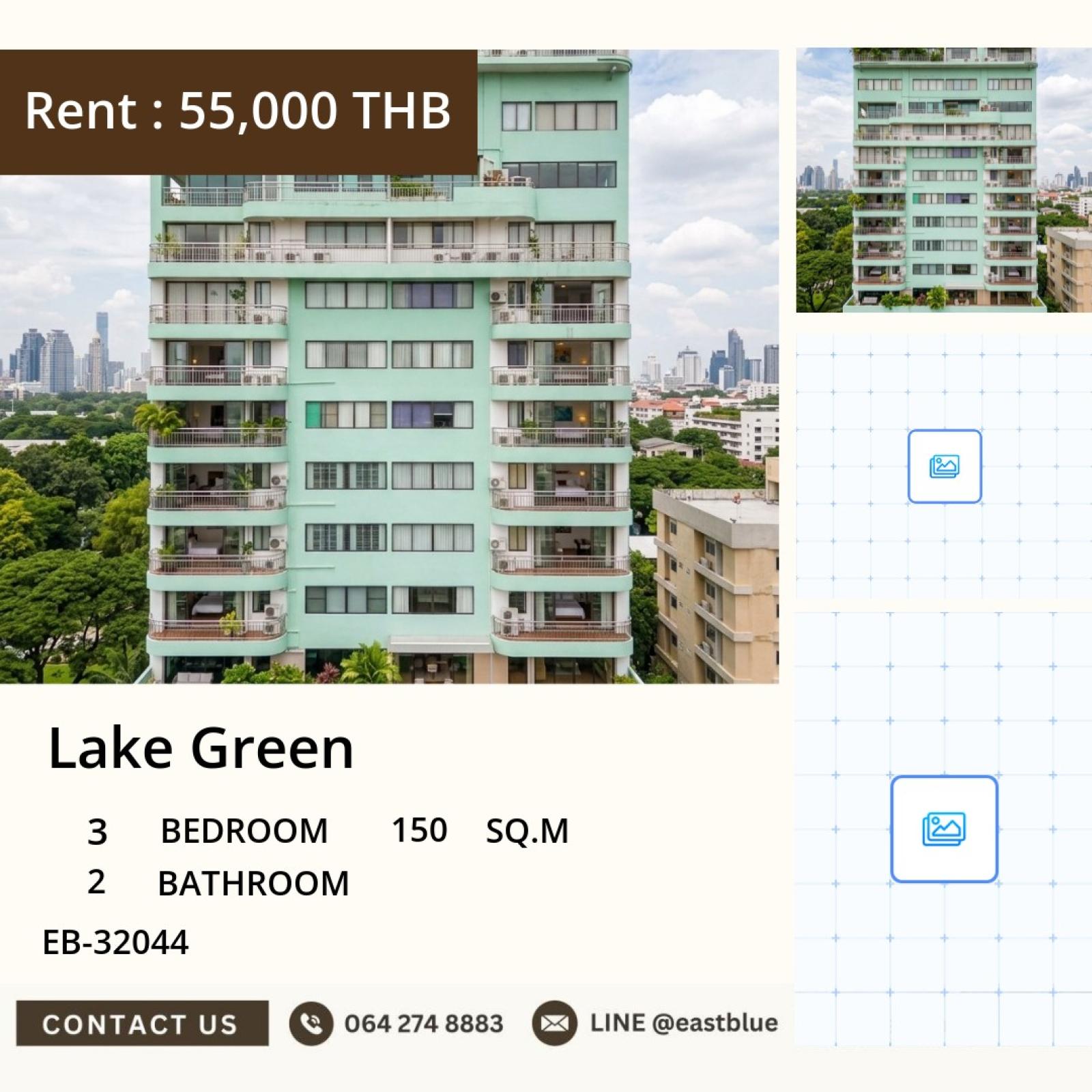 19/08/2026, 🏪 Luxurious 3-Bed Condo with Breathtaking Lake Views - 150 sqm, 55,000 THB/month 0642748883