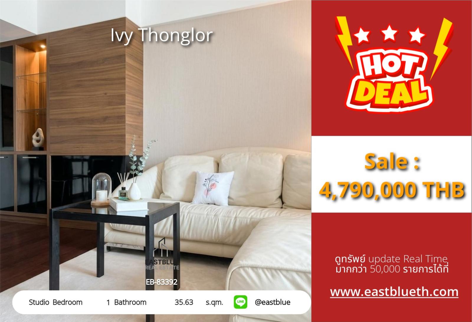 05/10/2026, รวมค่าโอน🏢✨ สตูดิโอ Ivy Thonglor ใจกลางทองหล่อ เพียง 4.79 ล้าน ใกล้ BTSทองหล่อ พร้อมเข้าอยู่ 0642748883