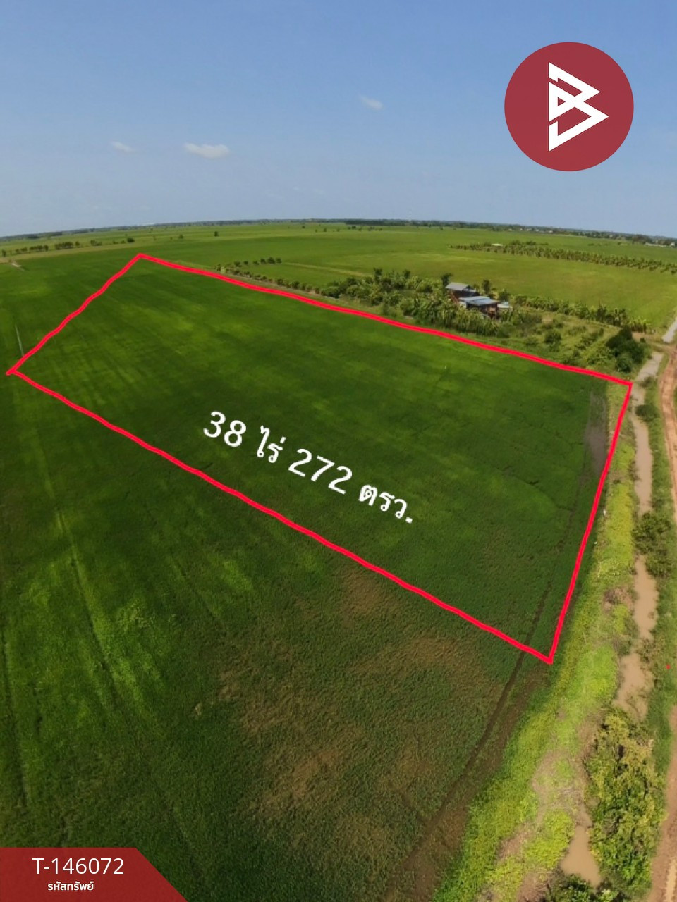 Large plot of land for sale, area 38 rai 2 ngan 72 sq m, In Buri, Sing Buri, good location.