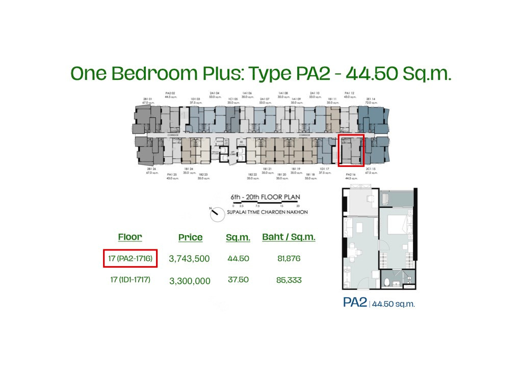 One Bedroom Plus and One Bedroom, 17th floor, view position near the bend of the Chao Phraya River. One Bedroom Plus and One Bedroom, 17th floor, view position near the bend of the Chao Phraya River.