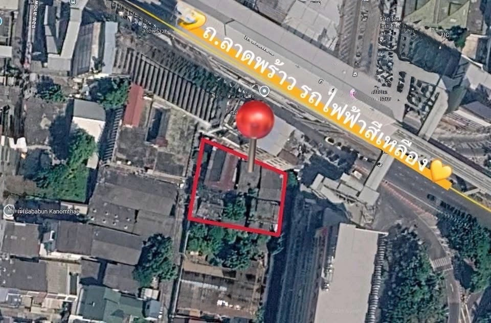 Land for sale  on Lat Phrao Road with existing structuresnear MRT Lat Phrao 71 Yellow Line only 50 meters with 6 meter road frontage suitable for development