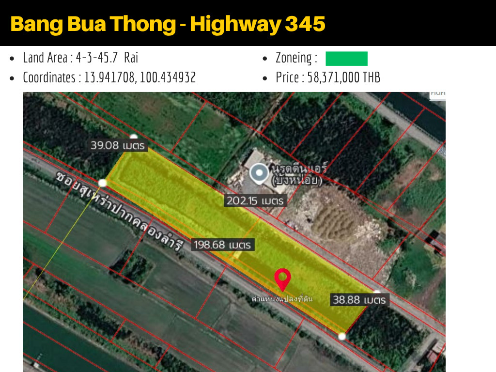 Land for sale next to Road 345 Bang Bua Thong, potential location. Land for sale next to Road 345 Bang Bua Thong, potential location.
