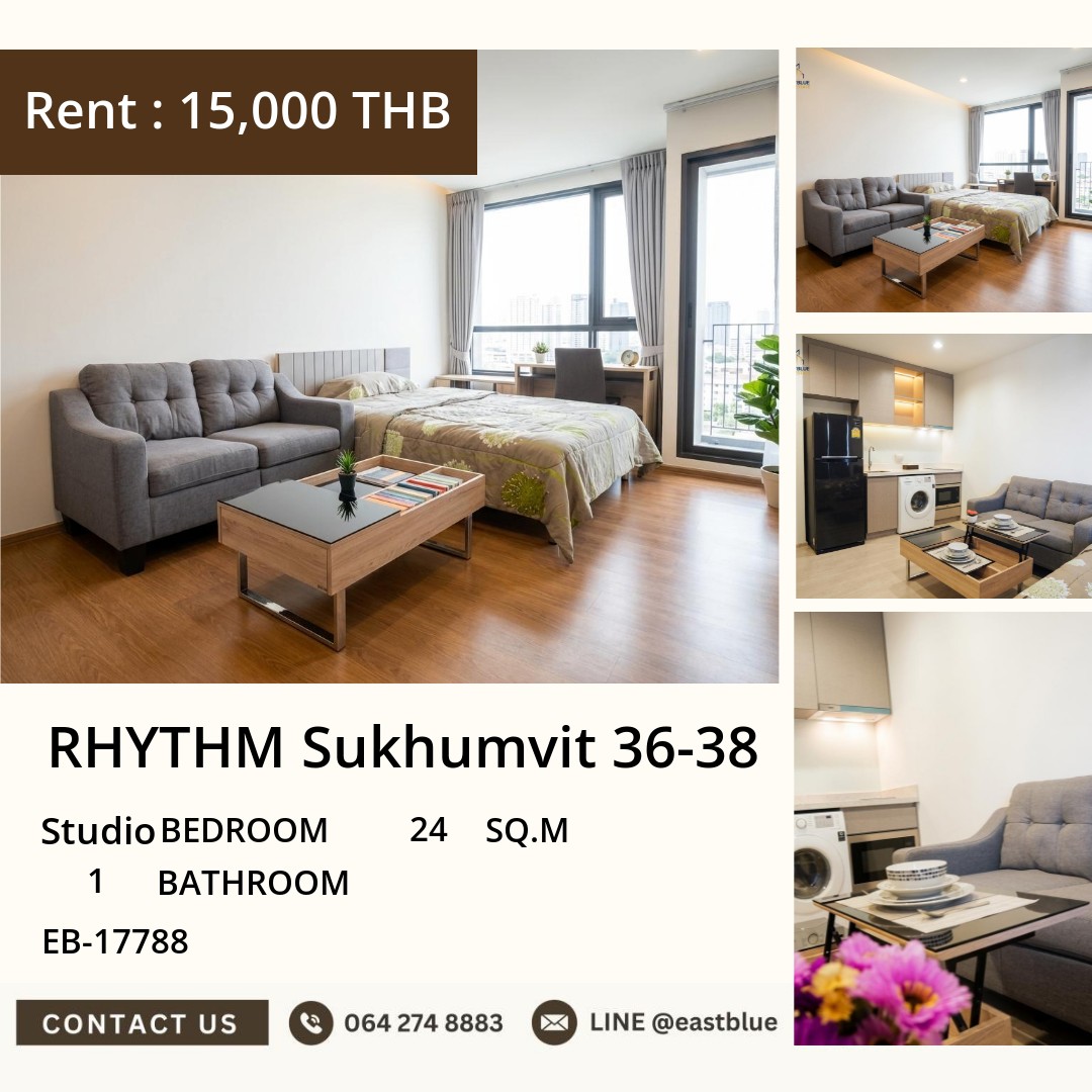ให้เช่า RHYTHM Sukhumvit 36-38 สตูดิโอ 24 ตร.ม. ใกล้ BTS ทองหล่อ 15,000/เดือน 0642748883