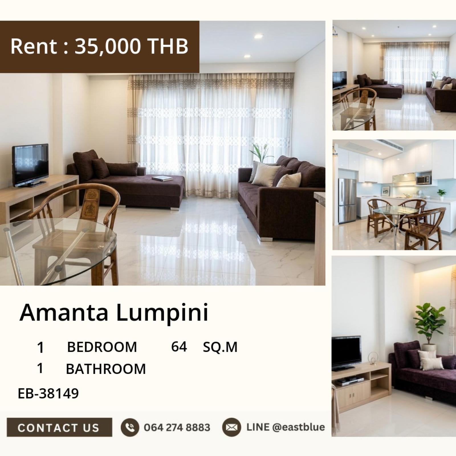 17/09/2026, ⚡️ Luxury 1-Bed Condo at Amanta Lumpini - 64 sqm, 35K THB/month 🔥 0642748883
