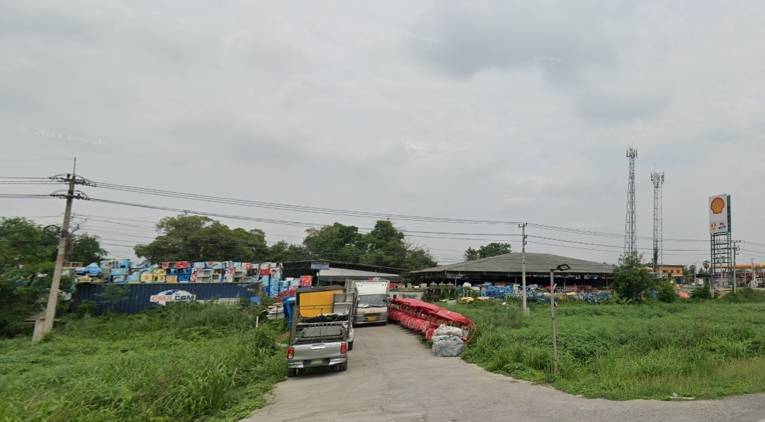 Land for sale, 8 rai, Asia Road, km. 68.5, next to Shell gas station, Phrom Buri, Sing Buri Province.