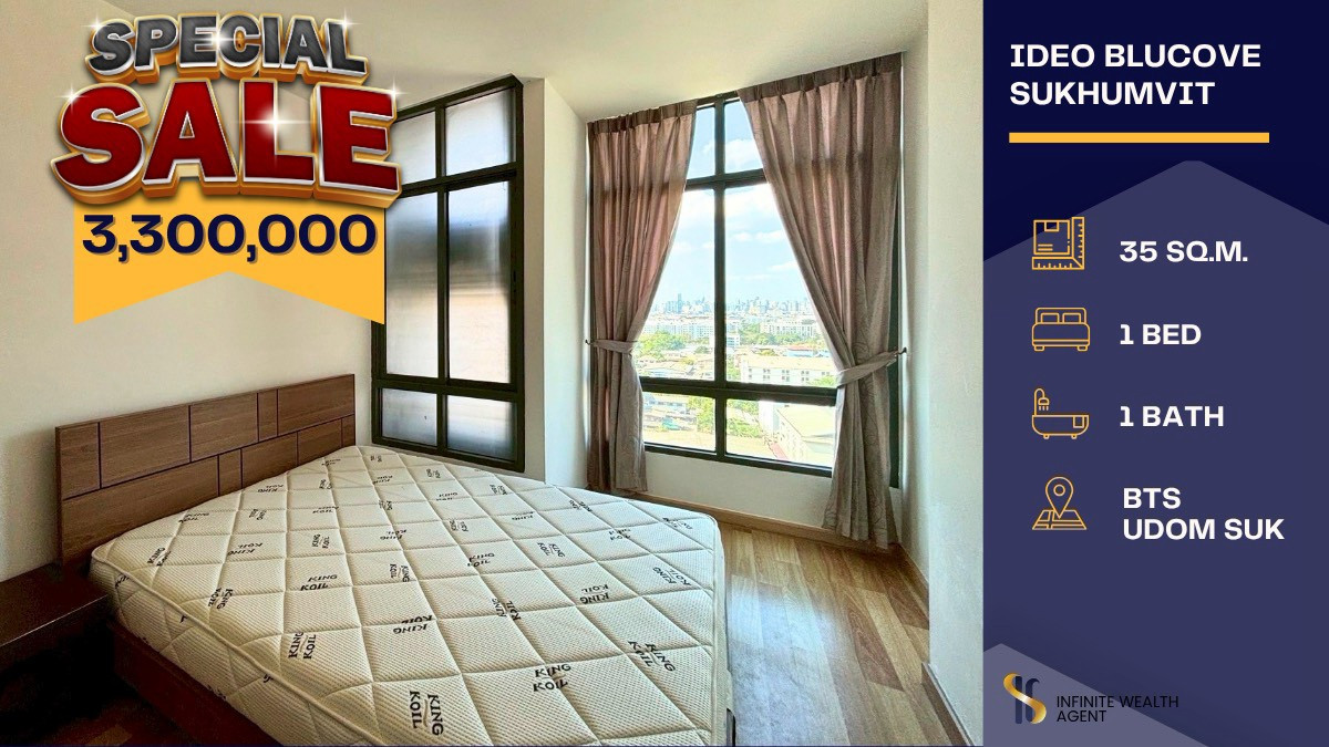 ✨Cozy room & clear city view! Sell with tenant | Ideo Blucove 35sqm 3.3MB near BTS Udom Suk By on-site agent Call now!📲