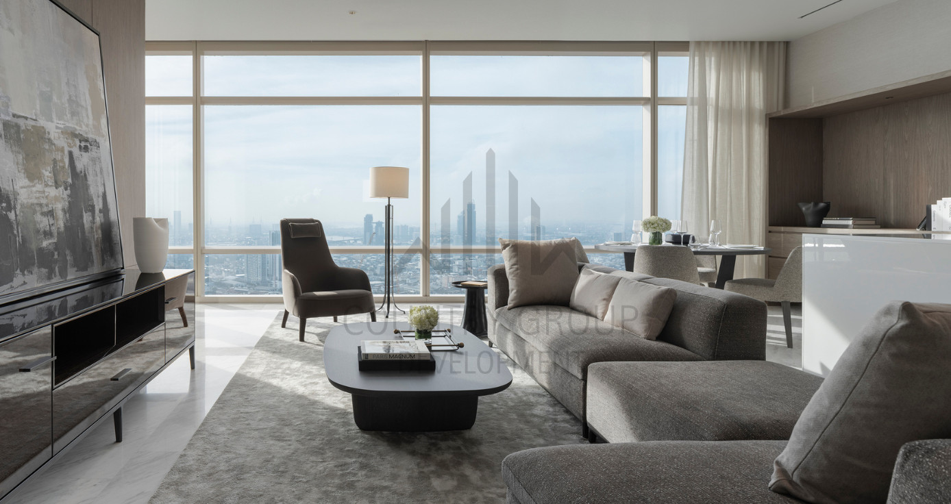 Super luxury residence for sale along the Chao Phraya River (2 bedrooms, 130.31 sq m.), panoramic view of the water curve and city view. Luxuriously decorated with world-class brands Super luxury residence for sale along the Chao Phraya River (2 bedrooms, 130.31 sq m.), panoramic view of the water curve and city view. Luxuriously decorated with world-class brands