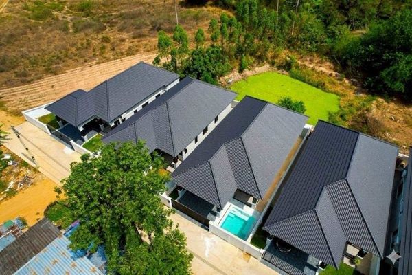 Single-storey detached house for sale, newly built, modern style. With private swimming pool, 3 bedrooms, fully furnished. Ready to move in, Huai Yai location, Pattaya.