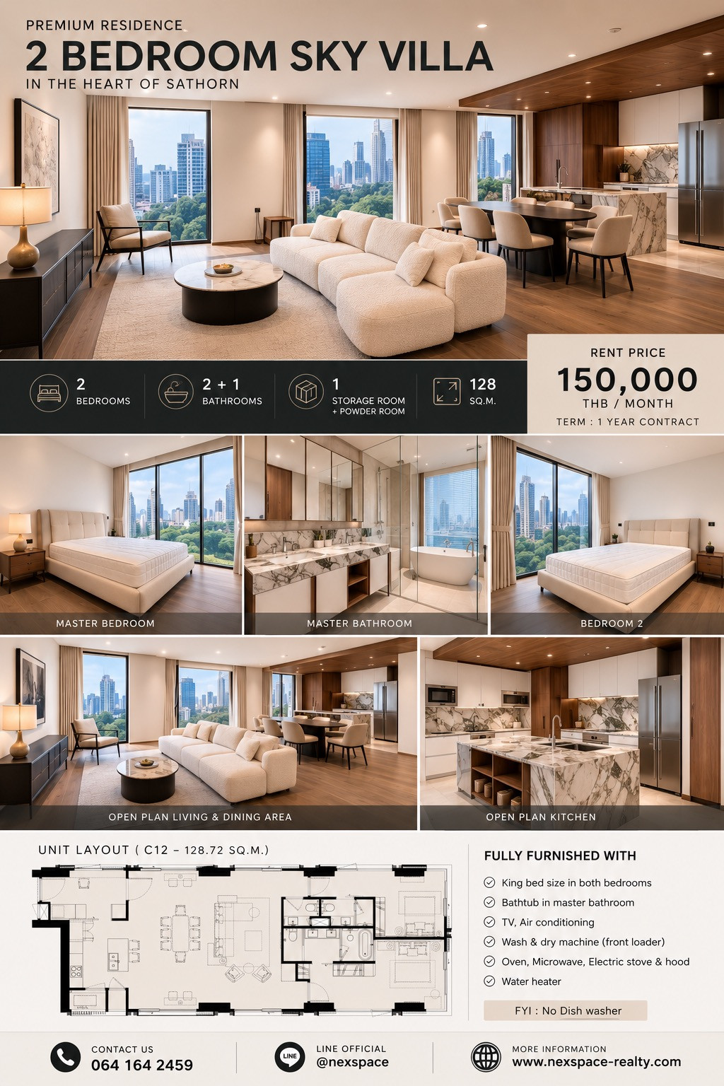 Rare unit 2 bedrooms 128sqm with SKY VILLA at Romm convent